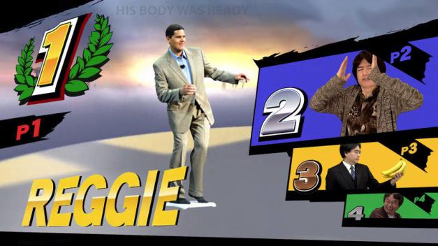 Reggie, Sakurai, Iwata y Miyamoto en Super Smash Bros