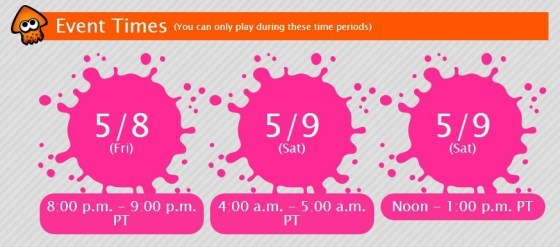 Splatoon Global Testfire - Horarios